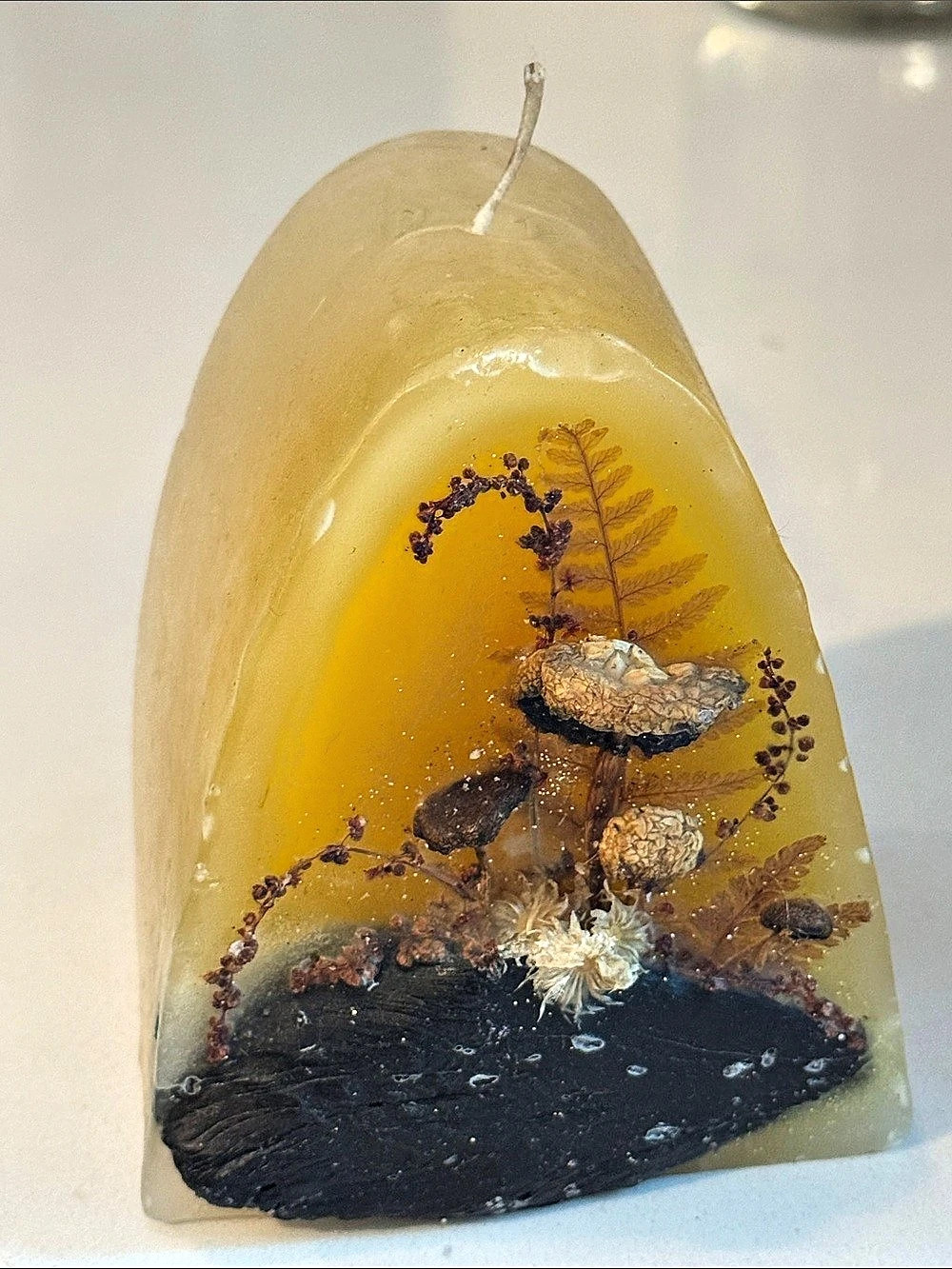 Fairy lite Botanical Embedded Pillar Candle in handmade